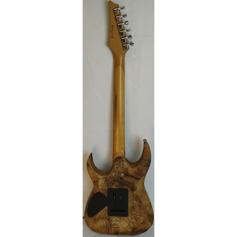 GUITARRA IBANEZ GIO GRG 121DX (CORPO CUSTOMIZADO COM FILTRO DE CAFÉ E COM AUTÓGRAFOS DAS BANDAS GROUNDATION E STEEL PULSE)